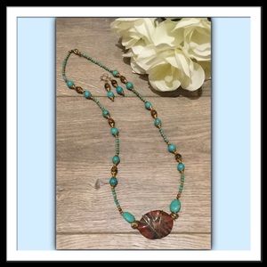 Natural Howlite & Jasper Necklace & Earrings